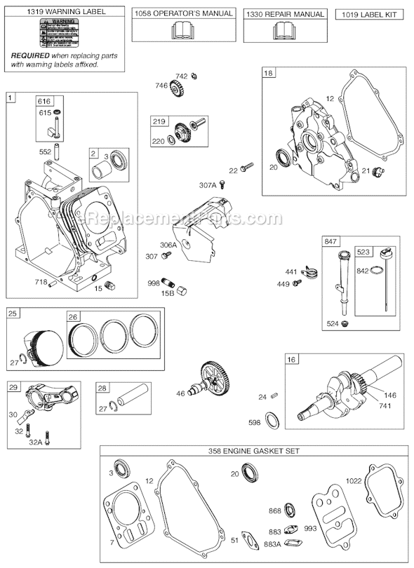 Page A Diagram and Parts List for 12C300SERIES 0131-0279 Briggs and Stratton Engine